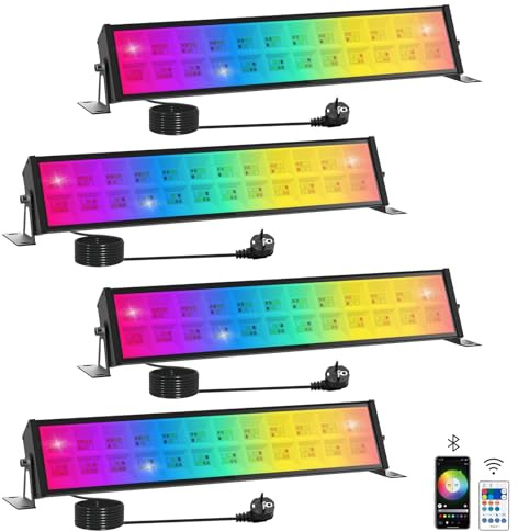 T-SUN RGB LED Strahler, 4 Stück 72W RGB Wallwasher Licht mit Fernbedienung und Bluetooth APP, Dimmbar LED Bar, IP65 Wasserdicht Smart Partylichter Lightbar für Bar, Disco, Hof, Halloween Bühnenlichter