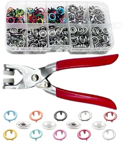 YSDINK Druckknopf Set mit Zange, 9.5mm Hohle Metall Druckknöpfe, Nähfreies Knopf Set für DIY Basteln, Kinderbekleidung, Kleidung, Taschen (Farbe, 100)