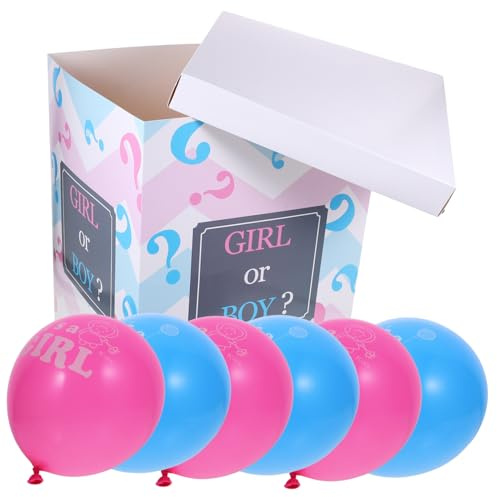 Toyvian Gender Reveal Box Mit Ballons, Shower Party Deko Junge Mädchen Stabile Aufstellbare Geschenkbox Geschlecht Offenbaren Farbenfrohe Luftballons für Babyparty Feier