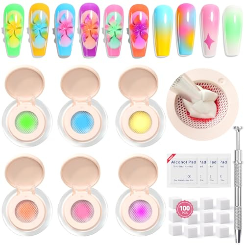 SAVILAND Gradient Painting Gel Set: 6 Couleurs avec des éponges à Ongles Douces Stylet Applicateur Gradient Gel Nail Vernis à Ongles pour Ombré Ongles Bricolage Nail Art DIY Nail Art Designs