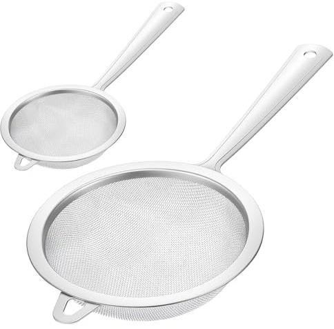 2 Pack Sieves and Strainers, Stainless Steel Fine Mesh Strainer, 2sizes Fine Mesh Sieve, Cocktail Strainer and Sieve for Cooking Oil Filter, Skimmer Spoon and Tea, Cocktails, and Juice