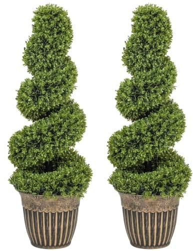 HOMCOM Artificial Topiary Spiral Boxwood Trees, Set of 2 150cm, Light Green | Decorative Artificial Plants in Pot, Fake Plants, Home Indoor Outdoor Decor