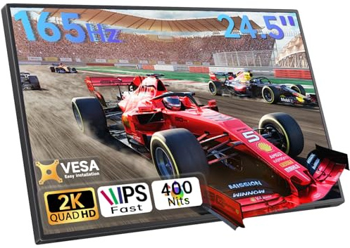 LUMIPIX 24.5 2K Portable Monitor, 165Hz Gaming Monitor with 100% sRGB IPS Panel, Built-in Adjustable Stand and VESA Mount, USB-C HDMI External Second Display for Laptop, PC
