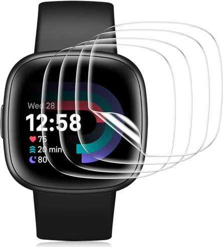 Pnakqil Protector Pantalla para Fitbit Versa 4/Sense 2, TPU Flexible | 4 Piezas Película HD Clara, [Anti-Arañazos, Impermeable, Sin Burbujas], Cobertura Completa para Fitbit Versa 4/Sense 2