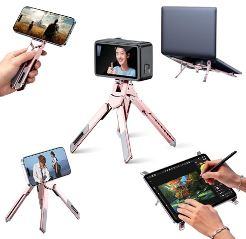 NANDADEVI Premium Portable Aluminum Magnetic Phone Holder, Compact & Foldable Riser for Desk Laptop & Tablet Stand, Adjustable Height & Angle, Lightweight (Rose Gold)