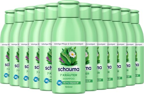 Schauma Shampoo 7 Kräuter (12x 100 ml), Haarshampoo verleiht der Haarstruktur eine leichte Frische, Shampoo für normales bis schnell fettendes Haar, mit Sofort-Pflege-Effekt