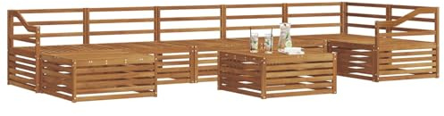 vidaXL Sofagarnituren 8 pcs Natur Massivholz Akazie, Garten Ecksofa Set, modernes Outdoor-Möbel, strapazierfähig, zum Chillen am Pool, für die Terrasse
