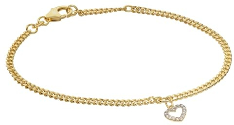 trendor Mädchen-Armband mit Herz 925 Silber Vergoldet Zirkonia 21664 | anschmiegsames Flachpanzerarmband, eleganter Schmuck für Kinder,