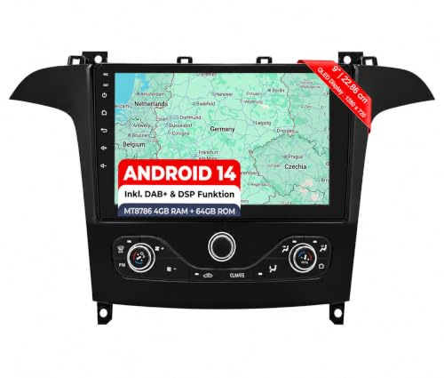 M.I.C. F9A-S Android 14 Autoradio - Ford S-MAX 2007-2015/GALAXY 2007-2014 | mit Klimaautomatik; MT8786,4G+64G,9 Zoll QLED Touchscreen,inkl. DAB+,SIM/4G LTE,Wireless CarPlay & Android Auto,GPS,BT5