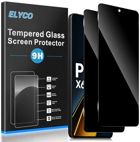ELYCO Cristal Templado Antiespia para Xiaomi POCO X6 Pro 5G, 2 Piezas | Protectora de Pantalla Privacidad, 9H Dureza Cristal Templado, Anti-Rasguños, Sin Burbujas