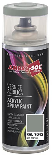 Ambro-Sol V4007042 Smalto Acrilico Multiuso, Vernice Brillante per Interni ed Esterni, Adatto per Qualsiasi Tipo di Materiale, Bomboletta Spray in Banda Stagnata Riciclabile 400 ml, Grigio Traffico