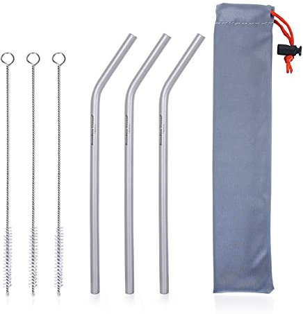 iBasingo Paja de titanio ecológica reutilizable paja ligera y portátil pajita con cepillo de limpieza al aire libre Camping agua cubiertos Ti1567I
