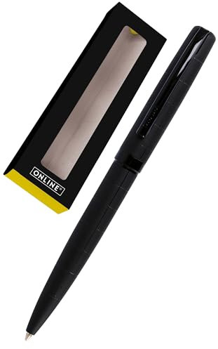 ONLINE Drehkugelschreiber Eleganza I Metall I Black Style I auswechselbare Großraummine I Metallclip I Schreibfarbe Schwarz I Kugelschreiber inkl. Geschenkverpackung, 1 Stück (1er Pack)