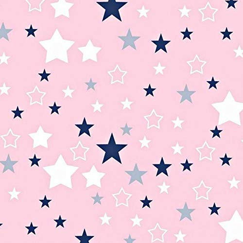 Pingianer 11,99€/m Sterne 100% Baumwolle Baumwollstoff Kinder Meterware Handwerken Nähen Stoff (Rosa Blau Weiß, 300x160cm (11,99€/m))