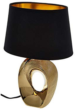 Große Tischleuchte mit ovalem Stoffschirm Schwarz-Gold, Höhe 52cm