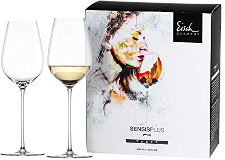 EISCH Essenca Sensisplus Wine Glasses Refreshing & Light – Set of 2 – Filigree Allround Crystal Glasses – Can also be Used for Champagne & Port Wine – 400 ml