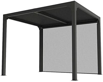 HABRITA - Pergola bioclimatica in Alluminio + Tenda Manuale, 240x300 - 7,20 m2, Tetto in Lame, Colore: Grigio Antracite