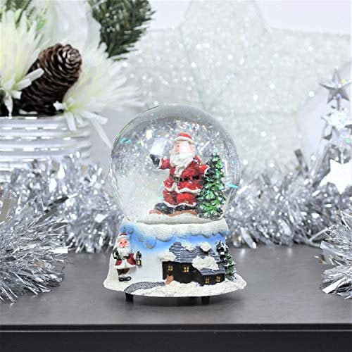 The Christmas Workshop 70779 Musical Santa Snow Globe/Indoor Festive Decoration/Wind Up & Play / 10.5cm x 10.5cm x 14cm