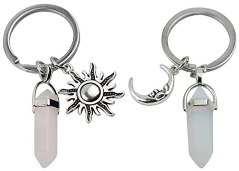 2Pcs Freunde Kristallstein Sonne Mond Schlüsselbund Schlüsselring Paare Schwestern Schmuck Schlüsselbund für Geldbörse Rucksack Weihnachtsfeier Gefälligkeiten