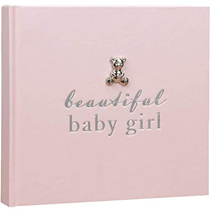 Widdop Fotoalbum für Babys, 1,8 x 1,2 m, mit silberfarbenem Teddy-Aufsatz, für Mädchen