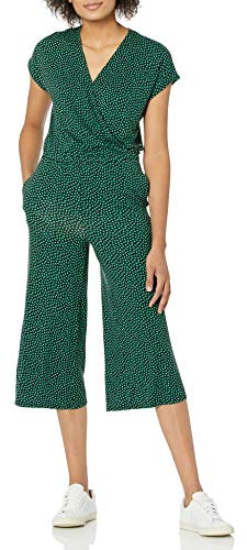 Amazon Essentials Women's Short-Sleeve Surplice Cropped Wide-Leg Jumpsuit with Elastic Waist