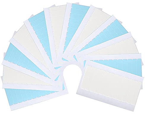 VEGCOO 144 Pcs Hair Extension Tape Tabs, Double Sided Adhesive Human Hair Tapes for Hair Weft Replacement and Hair Extension, 4 x 0.8cm (Blue + White)
