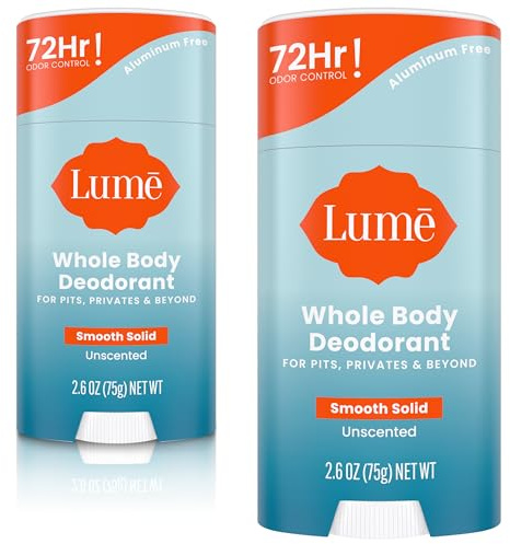 Lume Deodorant für den ganzen Körper, weicher fester Stift, 72 Stunden Geruchskontrolle, frei von Aluminium, frei von Natriumbikarbonat und sicher für die Haut, 63 ml, ohne Parfüm