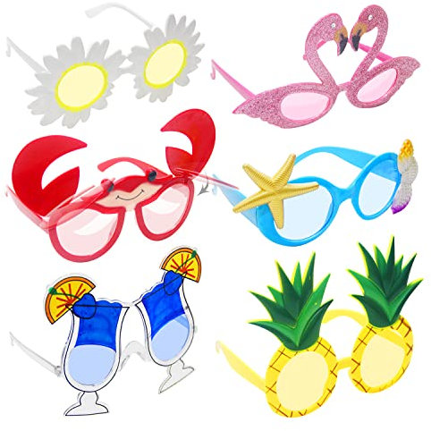 REKALRO Party Brille 6 Paar, Lustige Brillen, Tropische Party Sonnenbrille, Hawaiianisches Partybrillen Set für Sommerpartys Zubehör, Strand Pool Themen Dekorationen, Foto Requisiten (Mehrfarbig A)