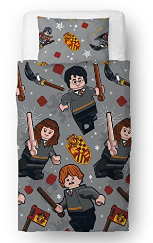HARRY POTTER Official Licensed LEGO® Single Childs Duvet Cover Set | Gryffindor Reversible 2 Sided Bedding Including Matching Pillow Case | LEGO® Design| Character World Brands