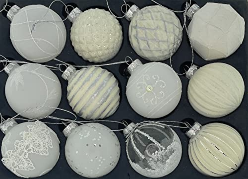 MC-Trend 12er Set edle Luxus Glas Weihnachtskugeln Ø 6cm Weihnachtsbaum Kugeln Christbaumkugeln Weihnachts-Deko Christbaum-Schmuck (Sortiment Q)
