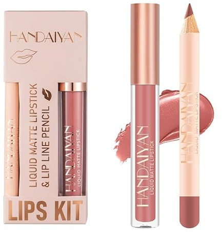 2 Pcs Set di trucco Matte Lip Liner e rossetto, velluto liquido rossetto opaco Lip Gloss Set impermeabile di lunga durata, sexy rossetto rosso per le donne trucco quotidiano labbra Lip Stain-Set (07)