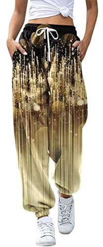 Sports Casual Trousers Fashion Ladies Drawstring Retro Loose Printed Pants Business Wear Gold