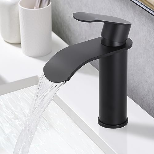 ARCORA Wasserhahn Bad, Hochdruck Waschtischarmatur wenig Lärm aus Edelstahl Einhandmischer Waschbeckenarmatur schwarz Wasserfall