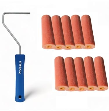 10x 11cm Profesius Flock Lackierwalzen, Lackrollen mit Steckbügel - Flockwalzen für anpruchsvolle Lackierungen mit wässrigen und leicht lösemittelhaltigen Lacken