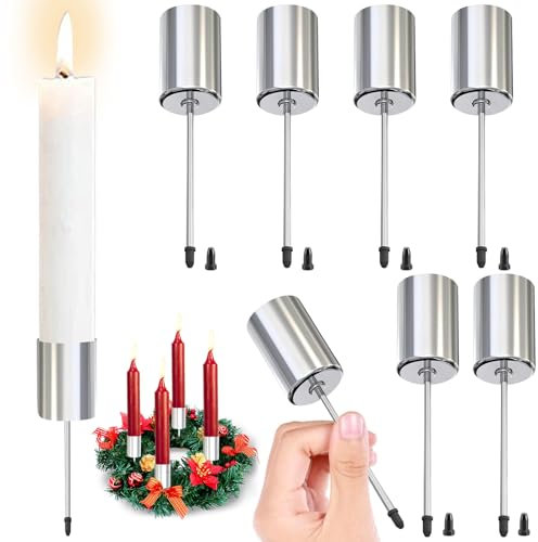6 Stück Kerzenhalter, Ø 2.5cm Kerzenhalter Stabkerze, Stabkerzenhalter, Adventskranz Kerzenhalter, Kerzentüllen, Kerzenständer, Kerzenhalter mit Dorn, Kerzenhalter Kranz für Weihnachten Tischdeko