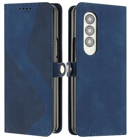 Mo-Somnus Kompatibel mit Samsung Galaxy Z Fold 3 Hülle, Schutzhülle Samsung Z Fold 3, Magnet PU Leder Tasche Handyhülle Samsung Z Fold 3, Klappbar Samsung Z Fold 3 Brieftasche Klapphülle (Blau)