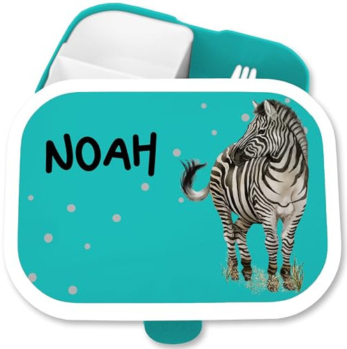 Brotdose Kinder Campus für Mepal - Zebra Zebras Zebramotiv Zebrastreifen - 750 ml - Türkis - kindergarten fächern