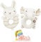 FenFang Baby Rassel Spielzeug Set, 2 Stück Greifling Stoff zum Rasseln Mädchen und Jungen, Baby Stofftier Weich Babyrassel Baumwolle Spielzeug Neugeborenes Geschenk ab 0-6-12 Monaten, Elefant & Hase