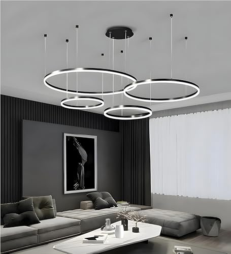 BEHWU LED Pendelleuchte Dimmbar, Wohnzimmerlamp, Moderne Ring-Hängeleuchte 3000K-6000K, Pendellampe LED Leuchtring Wohnzimmer Esszimmer Hängelampe, Aluminium Kronleuchter Mit Fernbedienung (Color : N