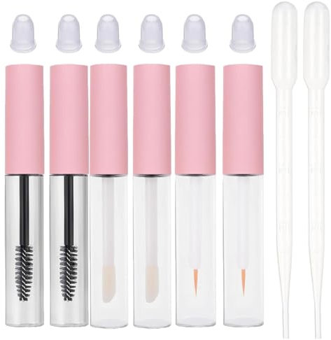 Yuqilin 8 Stück Wimpernbürste mit Behälter, Leer Mascara Behälter Lipgloss-Flasche,Eyeliner-Flasche,Tropfer Easy Fill,Geeignet zum Mitnehmen Beim Ausgehen