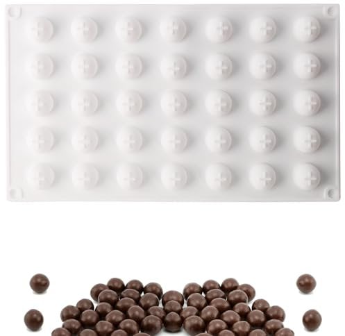 RUCUDIM Moule à chocolat, boule ronde en silicone, moule à pralines, moule à truffes pour bricolage, boules de glace, gelée, glaçons, bonbons, dôme, mousse (35 trous Ø 2 cm)