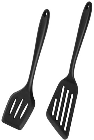 Pack of 2 Large Silicone Turner Spatula, Heat Resistant Silicone Solid Spatulas, BPA Free Cooking Spatula Turner, Non Stick Slotted Kitchen Spatulas for Pressing Eggs Pancakes Baking Frying (Silicone)