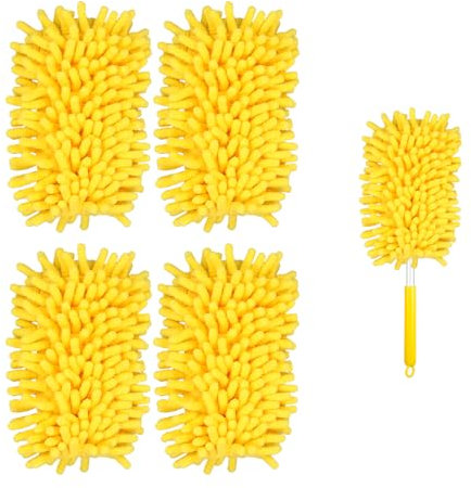 4 Pezzi Ricariche per Spolverino, Microfibra Spolverino per Ventola da Soffitto Ricariche per Spolverino 360° Spolverini Manuali Resistenti per la Pulizia (Giallo)