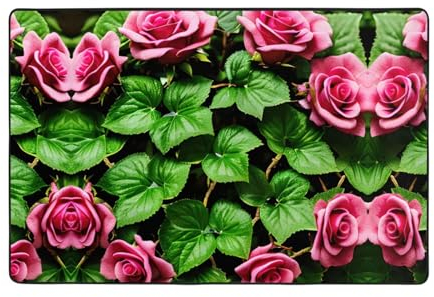 Teppich mit Blumenmuster, Efeu mit Blättern, Frühlingsdruck, superweicher Teppich für Wohnzimmer, weicher Teppich für Schlafzimmer und Kinderzimmer, Heimdekoration