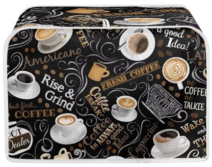 POLERO Coffee Print Kitchen Appliance Cover for Most Standard 4 Slice Toasters, Machine Washable Toaster Bag Dust Cover