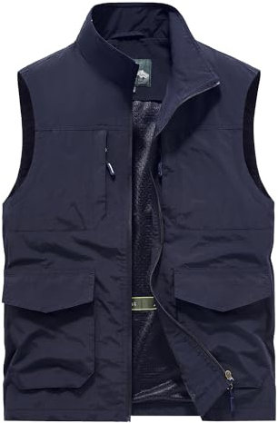 Btmpmcs Chaleco de Pesca para Hombre Reportero al Aire Libre Chalecos Multibolsillos casual transpirable Chaleco sin Mangas Acampa fotografía Chaqueta Viajes Deportes Chalecos