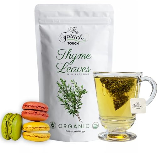 The French Touch Thyme Leaf Tea ORGANIC | 2.0g x 30 Pyramid Bags | 100% Certified USDA Organic | Plant based tea bags | Select Premium Tea (Thyme Leaves) | Caffeine-free