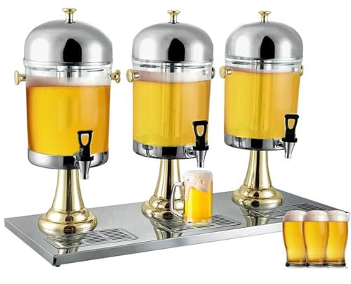 Dispenser per Bevande Fredde da 24 Litri a Tre Teste, Dispenser per Bevande Commerciali per Carichi Pesanti, per Feste in Bar, Hotel, con Coperchio E Rubinetto Ermetici in Acciaio Inossidabile Golden