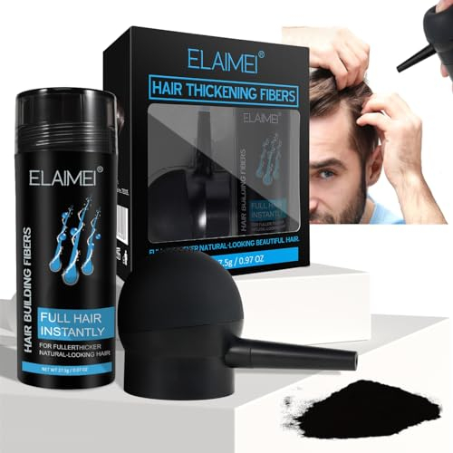 Fibras Capilares Profesionales COLOR NEGRO + Aplicador para Volumen y Espesor. Aplicador + Fibras Capilares Color Negro, Solución Instantánea para Pérdida de Cabello.