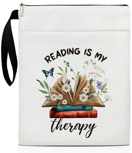 Buchhülle mit Aufschrift Reading Is My Therapy Book, Buchliebhaber, Geschenke für Frauen, Teenager, Ehefrau, Bibliothekarin, Bücherwurm, Lehrer, Blumen-Buchhülle mit Reißverschluss, Kindle-Hülle,